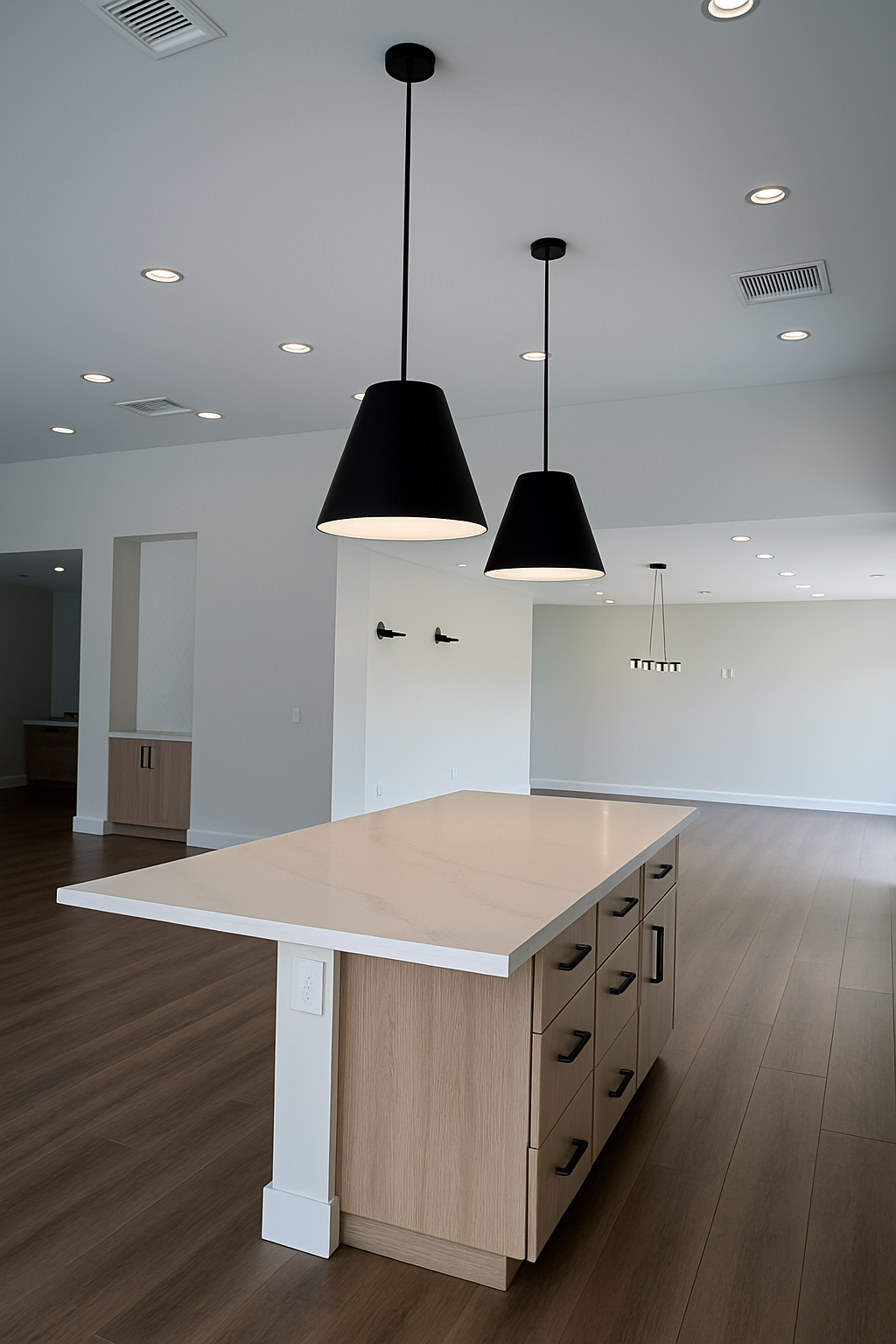 Close-up of modern kitchen pendant lights