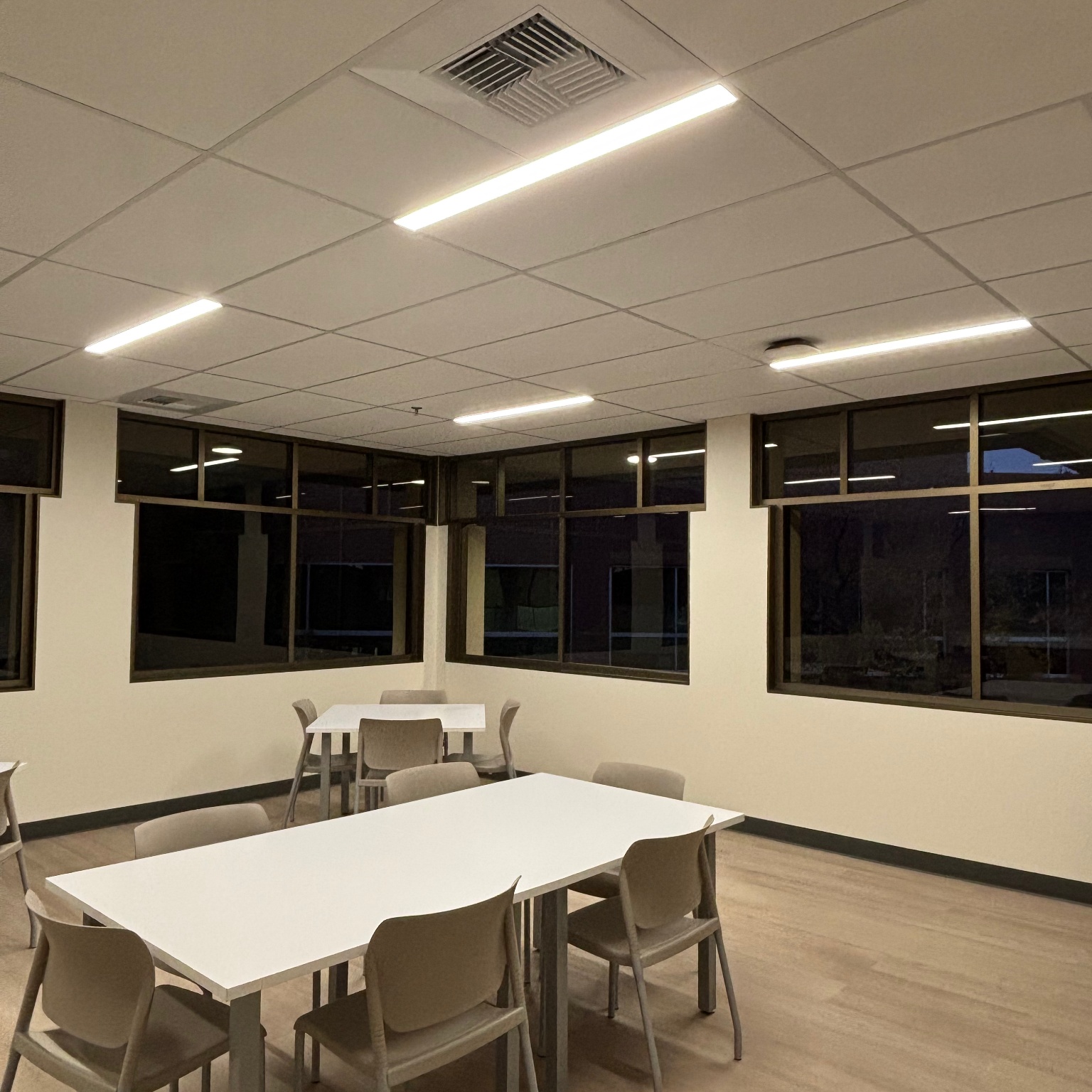 Office lighting upgrade with linear fixtures